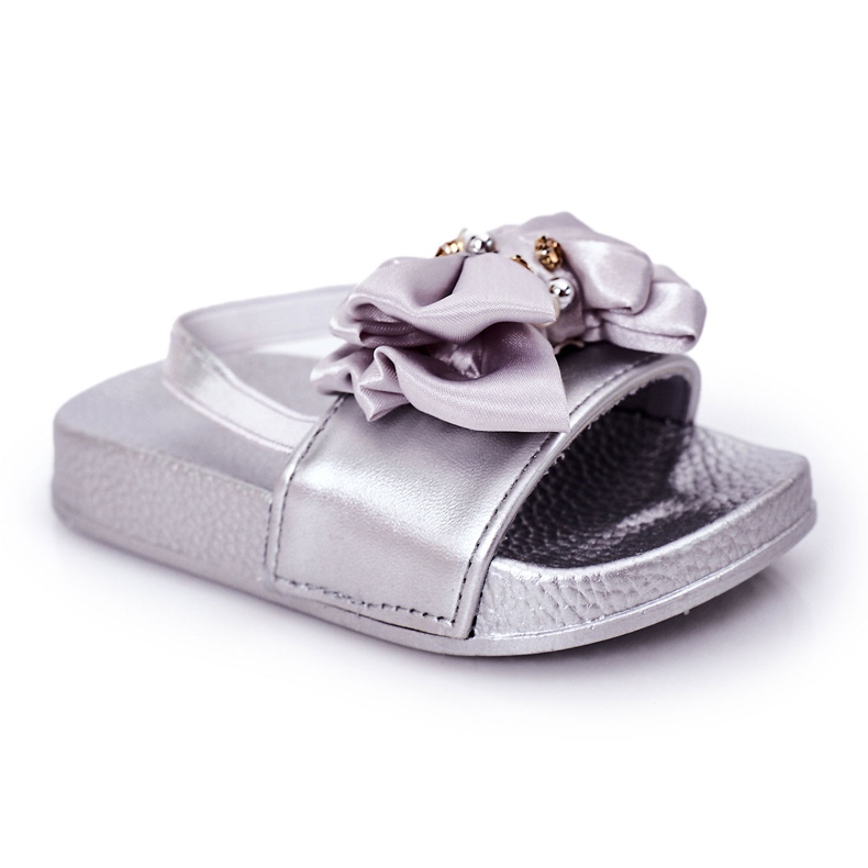 FRROCK Claquettes Enfant Fille Nœud Perle Argent Senari gris