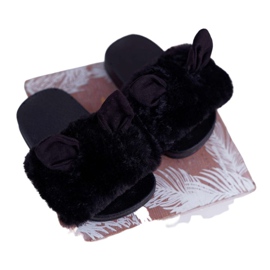 FRROCK Chaussons Enfant Fourrure Et Dégâts Noir Thoa le noir