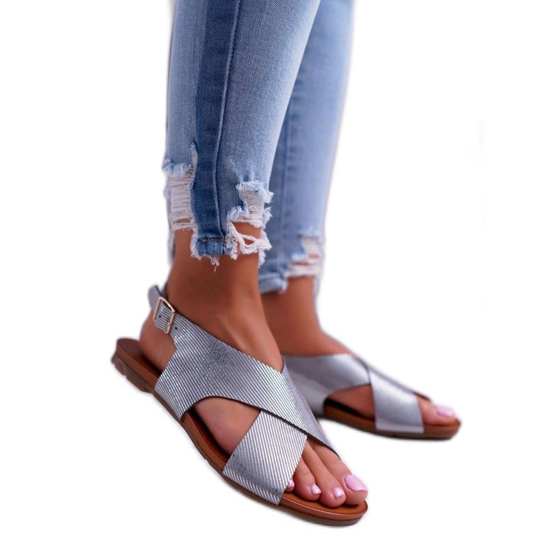 Sandales Plates Femme Cuir Laura Messi Argent 1960 gris