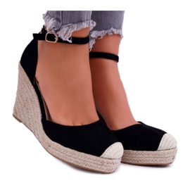 BUGO Sandales Compensées Femme Lin Noir Tammaris le noir