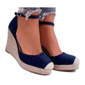 BUGO Sandales Compensées Femme Lin Bleu Marine Tammaris