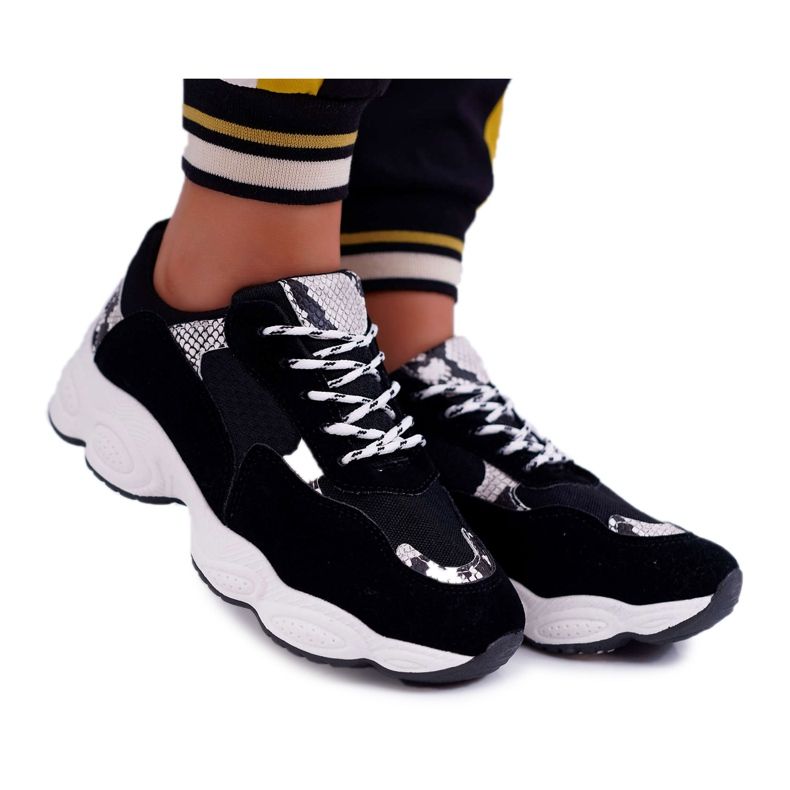 NFR Chaussures de sport pour femmes en suède noir peau de serpent Lollipop le noir gris