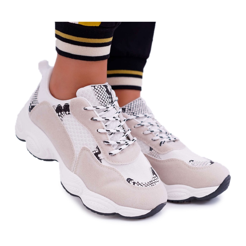 NFR Chaussures de sport pour femmes en suède blanc peau de serpent Lollipop blanche gris