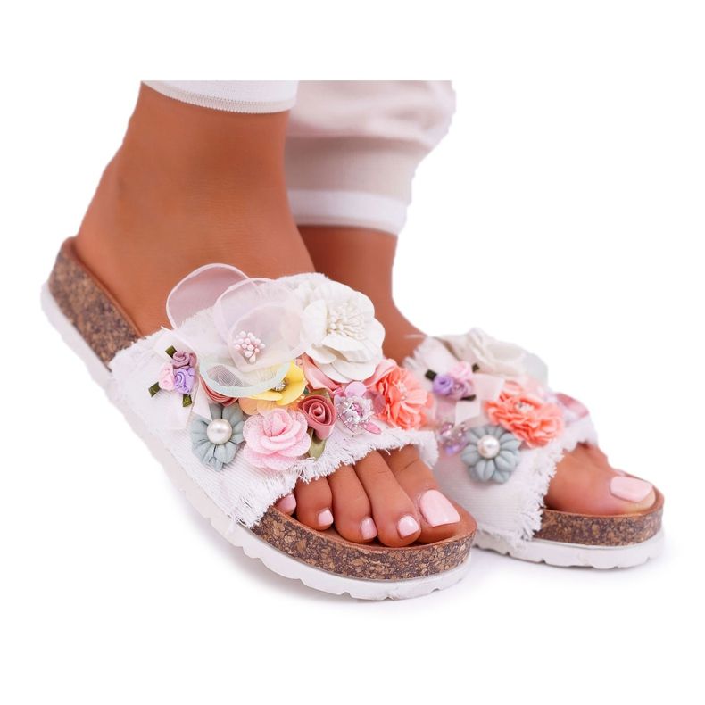 SEA Chaussons Femme Avec Fleurs Blanc Enrissa blanche