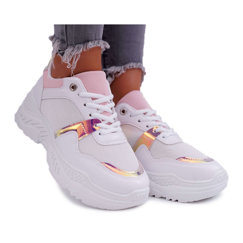 Chaussures Sport Femme Semelle Épaisse Blanc Rose Faline blanche