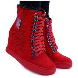 Baskets Femme Lu Boo Daim Ajouré Rouge Clamma