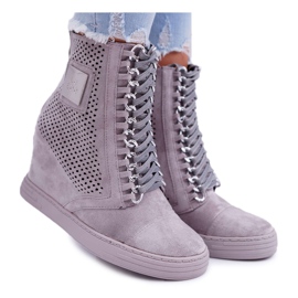 Baskets Femme Lu Boo Daim Ajouré Gris Clamma