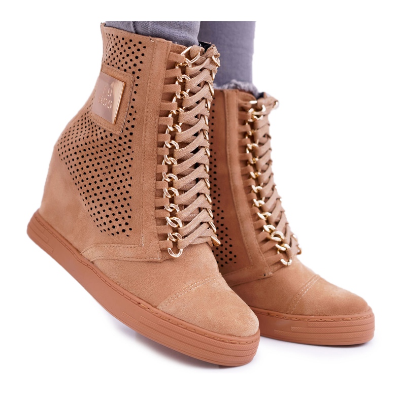 Baskets Femme Lu Boo Daim Ajouré Camel Clamma brun
