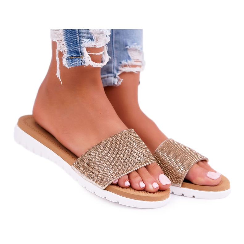 Pantoufles à paillettes dorées Lu Boo pour femmes d'or