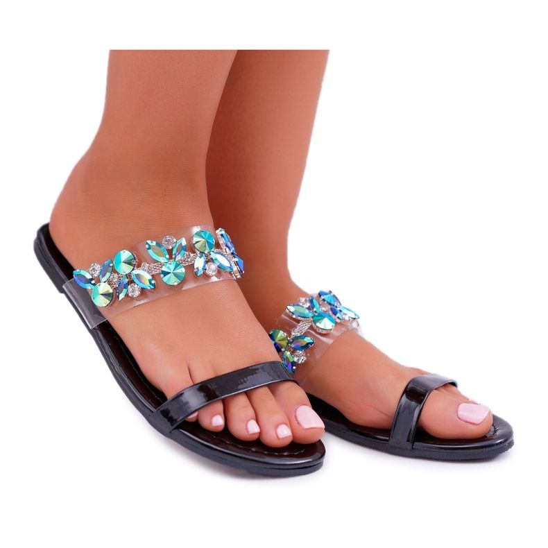 Chaussons pour femmes Lu Boo Elegant With Black Elementary Cubic Zirconia le noir