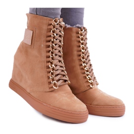 Baskets Femme Lu Boo Chaîne Dorée Daim Camel Monica brun