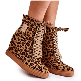 Baskets Femme Lu Boo Chaîne Dorée Daim Léopard Monica beige brun