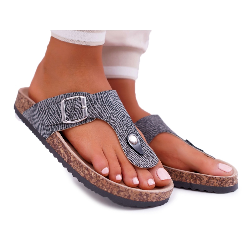 EVE Chaussons Femme Tongs Baisan gris foncé