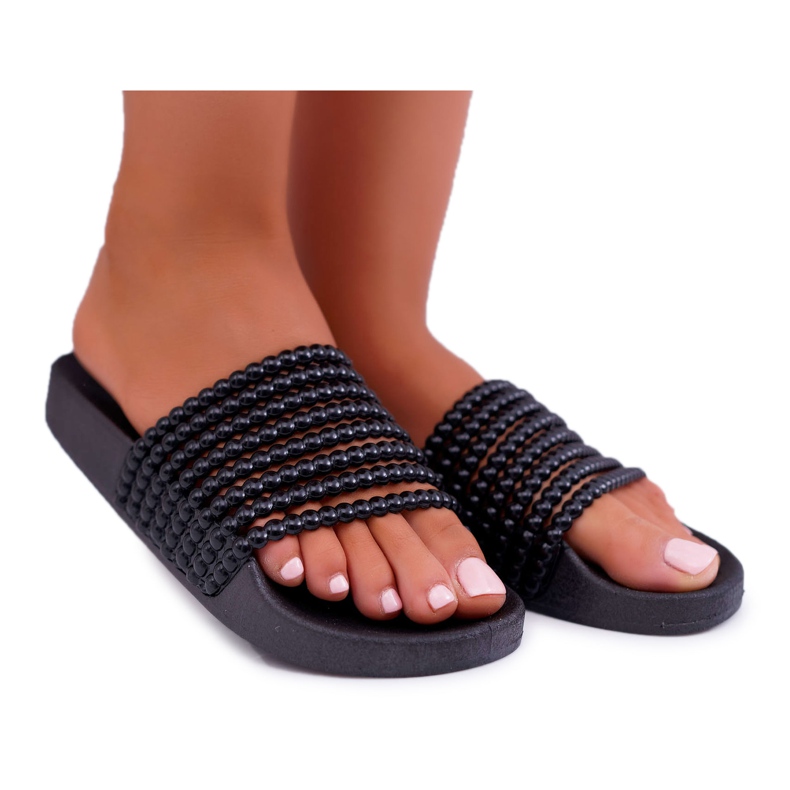 Chaussons pour femmes avec perles noires Elavi le noir
