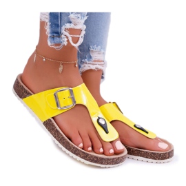SEA Chaussons Femme Tongs Sur Bouchons, Palette Jaune Laqué