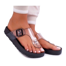 SEA Pantoufles Femme Tongs Rayure Transparente Noir Framona incolore