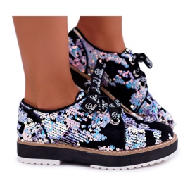 Chaussures Richelieu Femme Lu Boo Paillettes Argent Clair De Lune noir multicolore