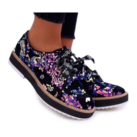 Chaussures Richelieu Femme Lu Boo Violet Paillettes Moonlight noir multicolore
