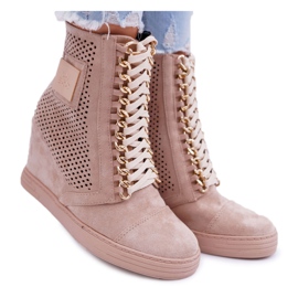 Baskets Femme Lu Boo Daim Ajouré Beige Clamma