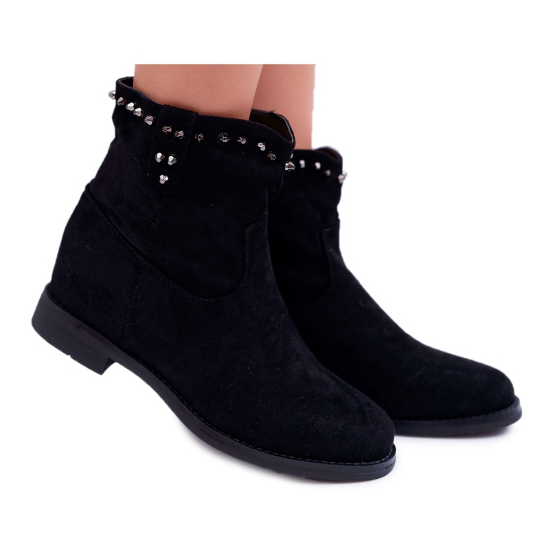 SEA Bottes compensées pour femmes à talon plat et chaudes sur la cheville Black Deminis le noir