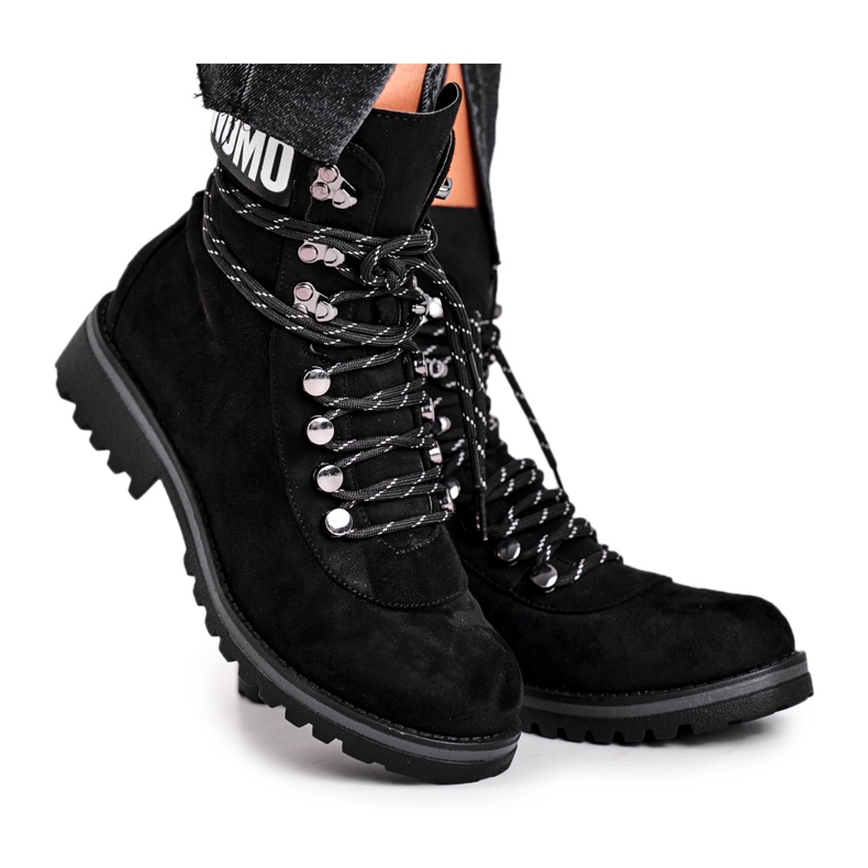 EVE Bottes pour femmes à talon plat avec fermeture éclair Noir Popsi le noir