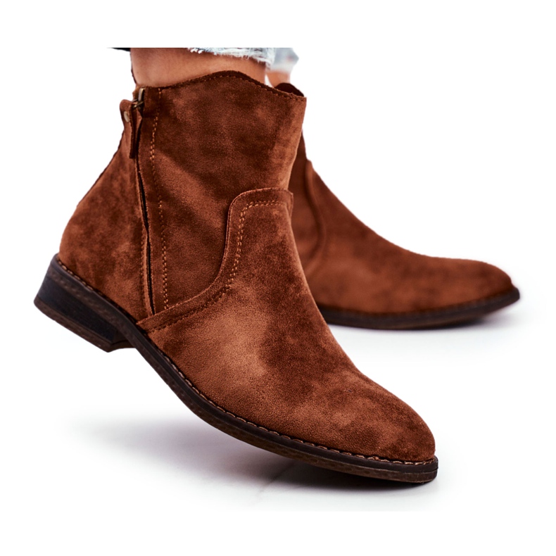 EVE Bottines Femme Cowboy Talon Plat Camel Plemmi brun
