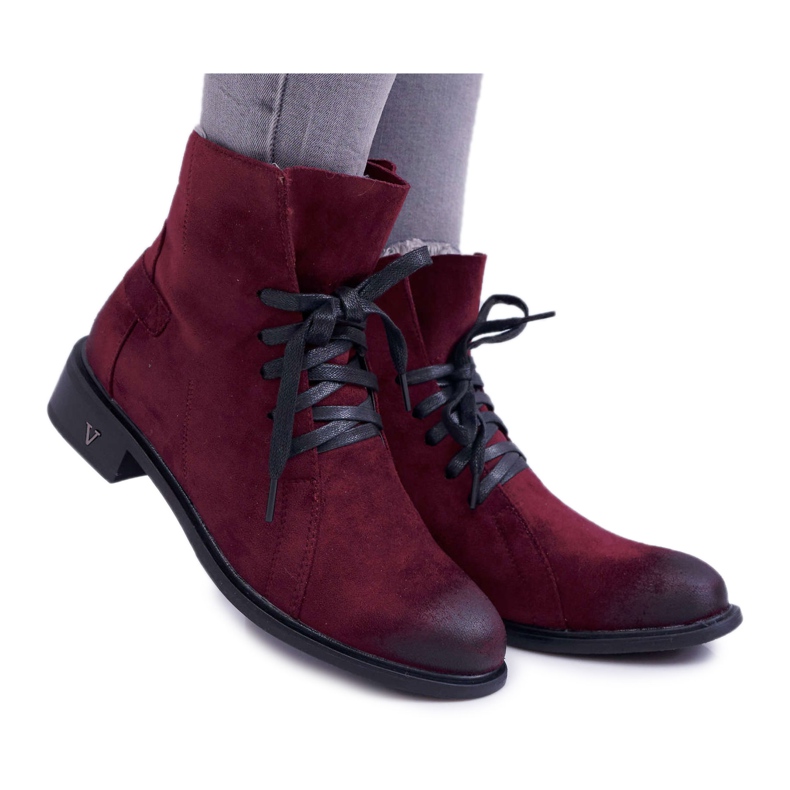 Vinceza Bottines Femme Talon Plat Workery Bordeaux Teref rouge multicolore