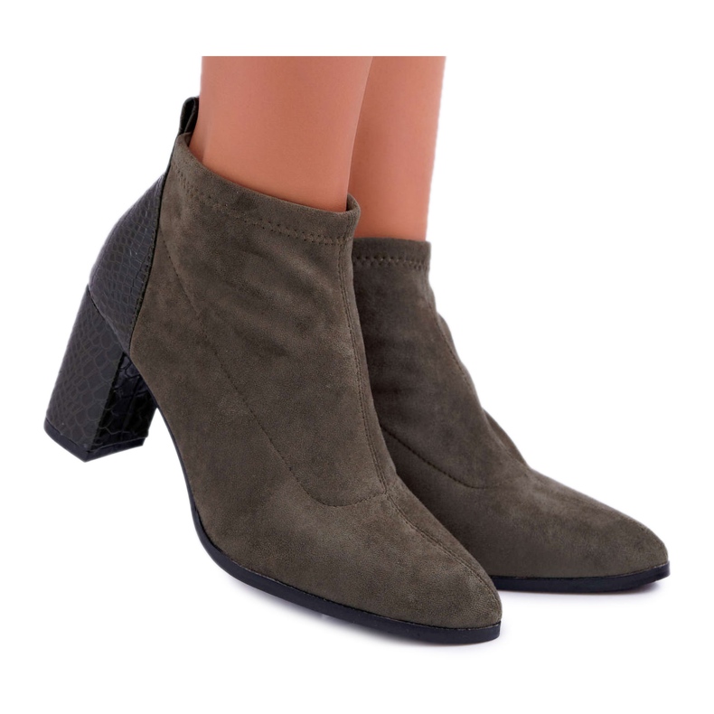 S.Barski Boots femme en daim à talon Kaki Ferrous
