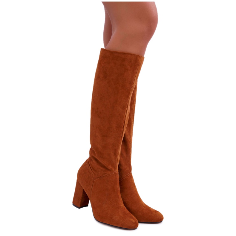 BUGO Bottines Femme Talon Au Genou Camel Mercure brun