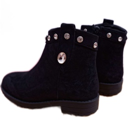 POPA Bottines Enfant Noir avec Cristaux Venici Talon Plat