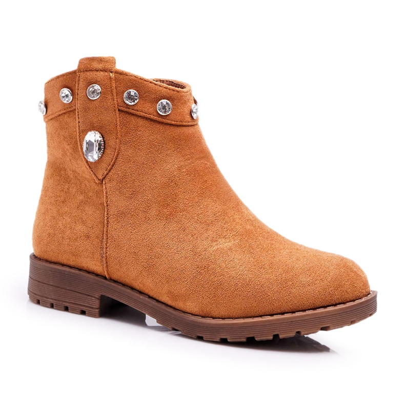 FP1 Boots Enfant Cristaux Talon Plat Camel Venici brun