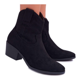 BUGO Bottes Femme Talon Plat Cowboy Boots Noir Telifa