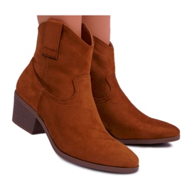 BUGO Bottines Femme Talon Plat Cowboy Camel Telifa brun