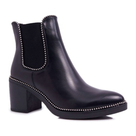 POPA Bottines Femme À Talons Hauts Avec Strass Noir Rythmique
