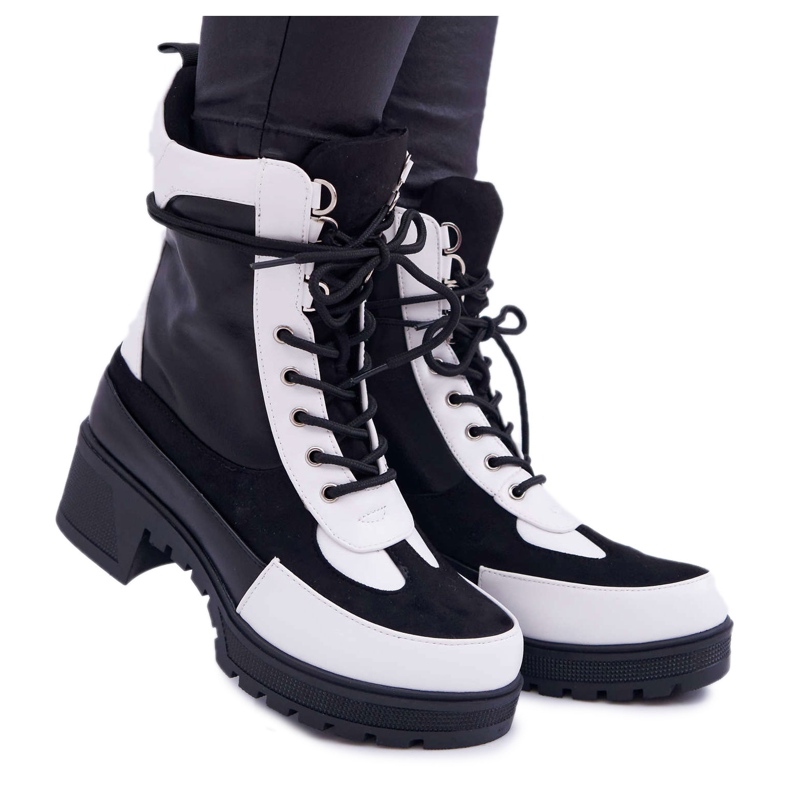 HAN Bottes hautes à lacets Ridley pour femmes blanche le noir