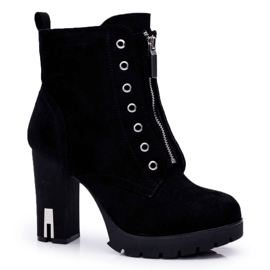 FRERY Bottes à Talons Pour Femmes Avec Fermeture Éclair Décorative En Daim Noir Imagine le noir