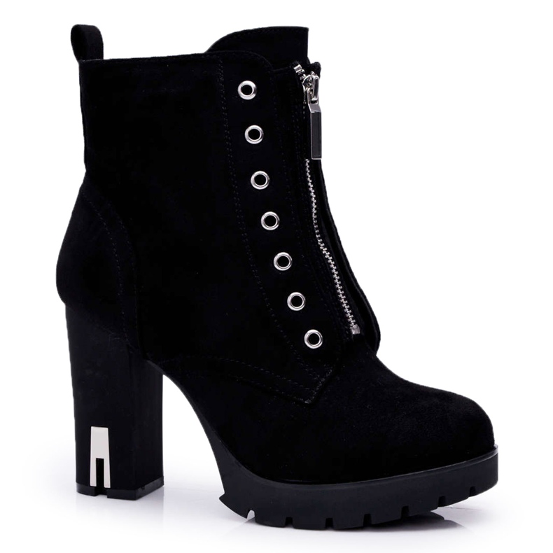 FRERY Bottes à Talons Pour Femmes Avec Fermeture Éclair Décorative En Daim Noir Imagine le noir