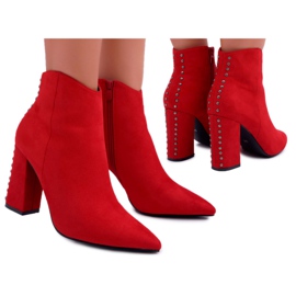 PS1 Bottes Femme À Talons Hauts Avec Rivets En Spitz Red Snack rouge