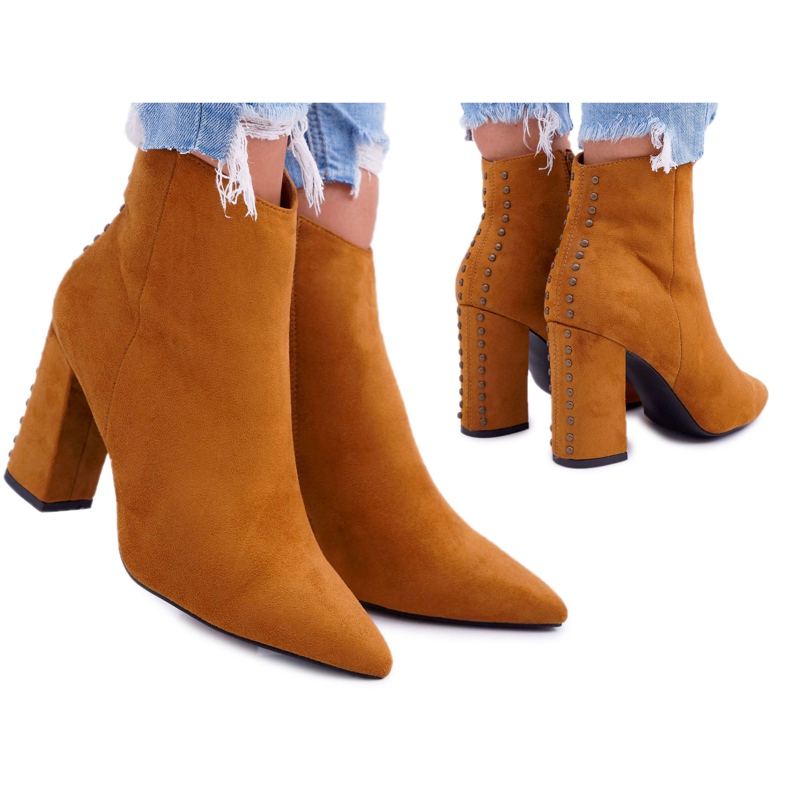 PS1 Bottines Femme À Talons Hauts Avec Rivets En Spitz RB23P Camel Snack brun