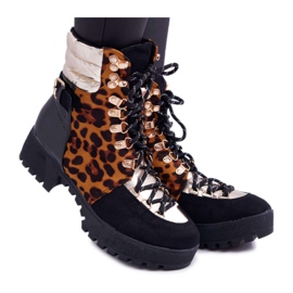 WIN Bottes Trappers Femme Talon Plat Imprimé Léopard Move On noir