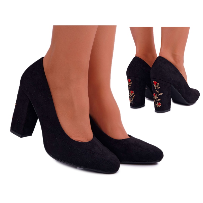 Escarpins pour femmes Sergio Leone en daim noir Gendar Flowers le noir