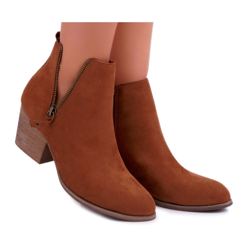FB1 Bottines Femme Talon Haut Daim Camel Farre brun