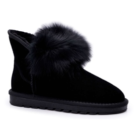 HAN Bottes de neige pour femmes avec fourrure en cuir suédé noir Memento