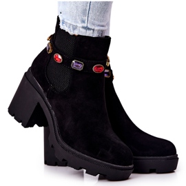 SEA Boots Femme Talon Avec Cristaux Noir Macbeth