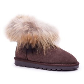 HAN Bottes de neige en cuir pour femmes Mukluki avec fourrure Brown Snow Fox brun