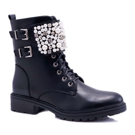 FRID Bottines Femme à Talon Plat Noir Militaire Bemmer