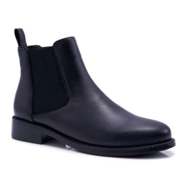 S.Barski Bottines Femme Chelsea boots Talon Plat Cuir Noir Barski W1901