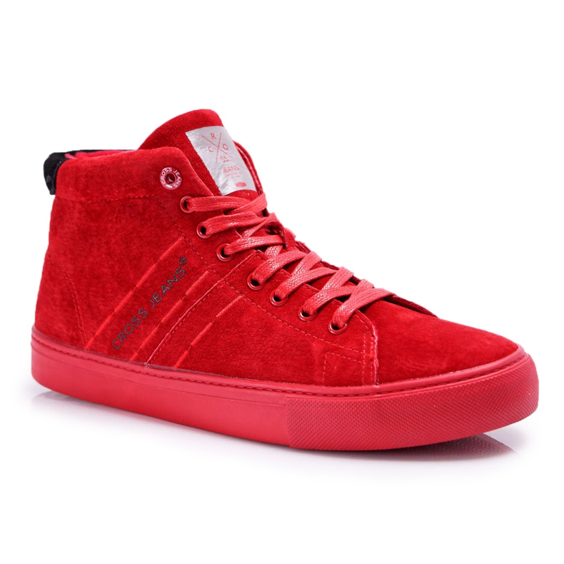 Baskets Homme High Cross Jeans Cuir Daim Rouge EE1R4055C