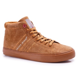 Baskets Homme High Cross Jeans Cuir Daim Camel EE1R4054C brun