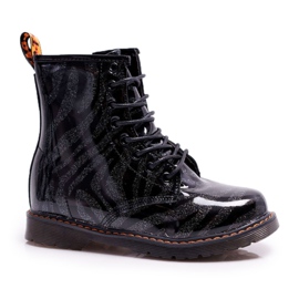 FRROCK Boots Enfant Laquées Avec Fermeture Noir Omua